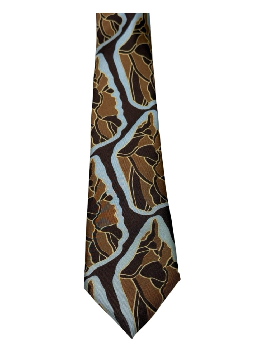 Vismara Creazioni Brown & Light Blue Abstract Floral Patterned Silk Tie Italy